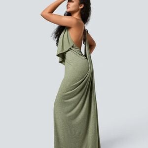 HALARA V Neck Tie Back Ruched Maxi Slip Dress NEW W/O TAGS